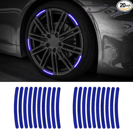 20PCS Reflective Car Wheel Decorative Stripe Stickers, Night Safety Warning Tape Sticker, Anti-Scratch Tire Rims Sticker, Universal Car Exterior Accessories Fluorescent Auto Decals for Motocycle Bike
