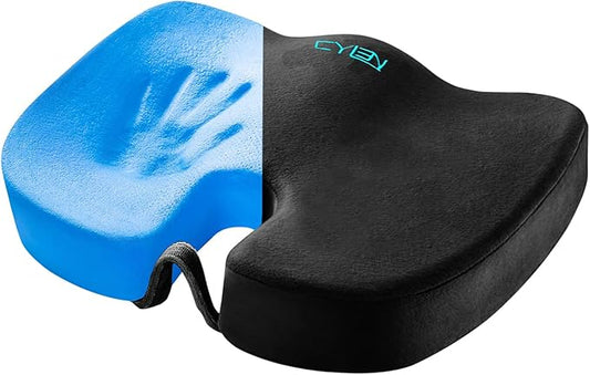 CYLEN Home Office Seat Cushion – Memory Foam Chair Cushion with Gel-Infused Material for Tailbone & Coccyx Pain Relief, Non-Slip Bottom, Machine Washable Cover – for Car, Wheelchair(Matte Black)
