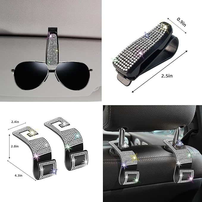 NBTEPEM 27 PCs Bling Car Accessories Set for Women, Steering Wheel Covers Universal Fit 15 Inch, Bling License Plate Frame, Bling Phone Holder, Bling Car Coasters (Silver Diamond)