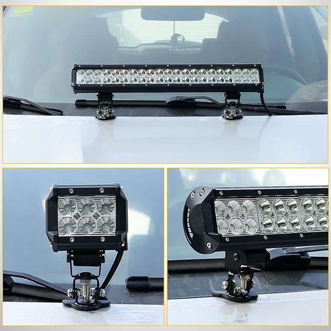 Nilight LED Light Bar Mounting Bracket 2PCS Universal Adjustable Pillar Hood Work Lamp Mount Clamp Holder for Off-Road Truck SUV, Black-2