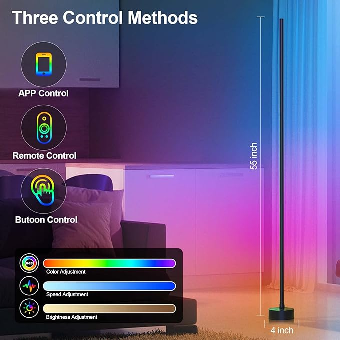 Miortior Corner Floor Lamp LED, 2-Pack Corner Lamp with App/Remote/Button Control, Smart RGB Floor Lamp with Music Sync, 16 Million DIY Colors & 68+ Scene for Living Room, Bedroom, Gaming Room