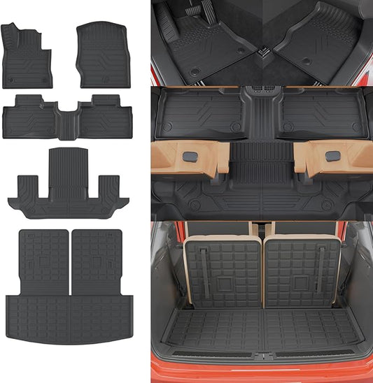 Rongtaod 6 Seats Floor Mats Compatible with 2020-2025 2026 Ford Explorer Captain Chairs Trunk Liner Cargo Liner Cargo Mat 2024 Explorer Accessories (Floor Mats+Trunk Mat with Backrest Mat)