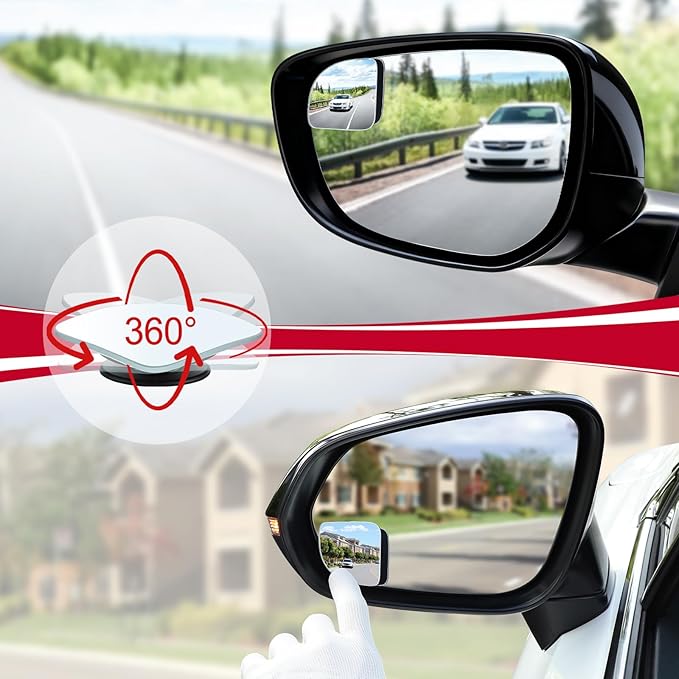 LivTee Blind Spot Mirror, Fan HD Glass Frameless Convex Rear View Mirror with wide angle Adjustable Stick for Cars SUV and Trucks, Pack of 2