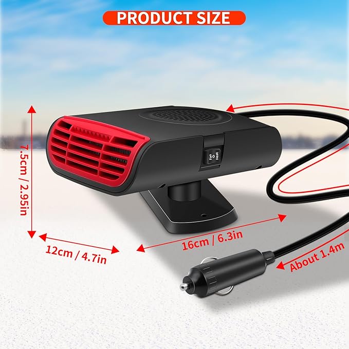 12V 150W Portable Car Heater, 2 in 1 Heating & Cooling Fan, Windscreen Defogger & Window Defroster,Fast Heating Car Heater with Cigarette Lighter, with 360° Rotatable Base, for Car Truck Rv Trailer