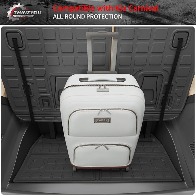 Cargo Mat Compatible with 2022-2025 2026 Kia Carnival & 2025 2026 Carnival Hybrid Trunk Mat Cargo Liner Trunk Liner TPE All Weather Back Seat Cover Protector 2024 Carnival Accessories