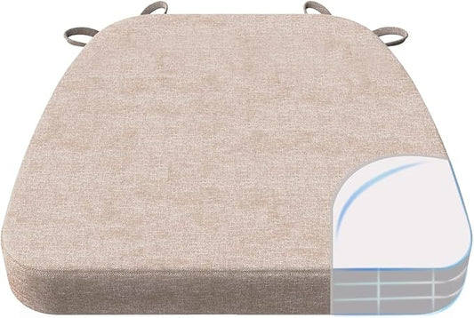 AAAAAcessories D-Shaped Chair Cushions, 2" Thick Dining Chair Pads with Ties and Removable, Machine-Washable Cover, 17" x 16", Oatmeal Beige