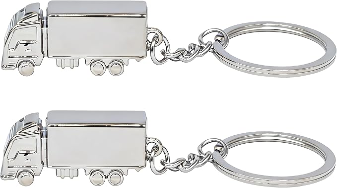 2PCS Semi Trailer Truck Keychain Bag Charms Metal Cute Freight liner Trucker Car Key Chain Ring Pendant for Men Boys