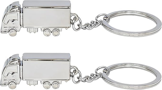 2PCS Semi Trailer Truck Keychain Bag Charms Metal Cute Freight liner Trucker Car Key Chain Ring Pendant for Men Boys