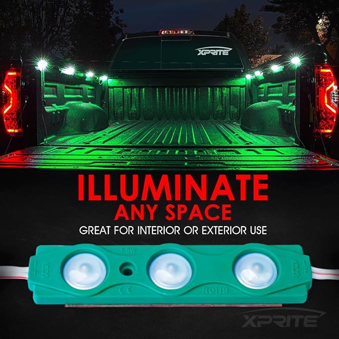 Xprite Green LED Truck Bed Light Kits with On/Off Switch, for Pickup Exterior Interior Lights Strips, Footwells, Running Boards, Cargo, Under Car, Tonneau Cover, Rail Rock Lighting - 8 PCs