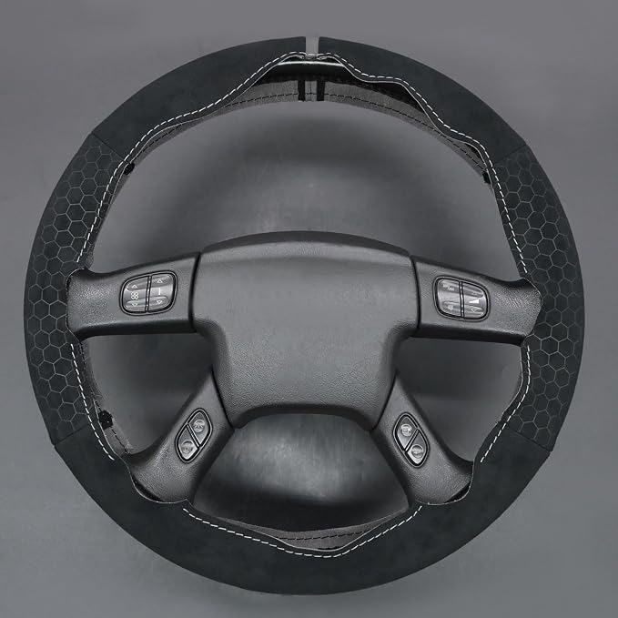MEWANT Suede Steering Wheel Cover for Chevy Silverado 1500 2003-2006 DIY Hand-Stitched Non-Slip Grip Black Embossed Wrap
