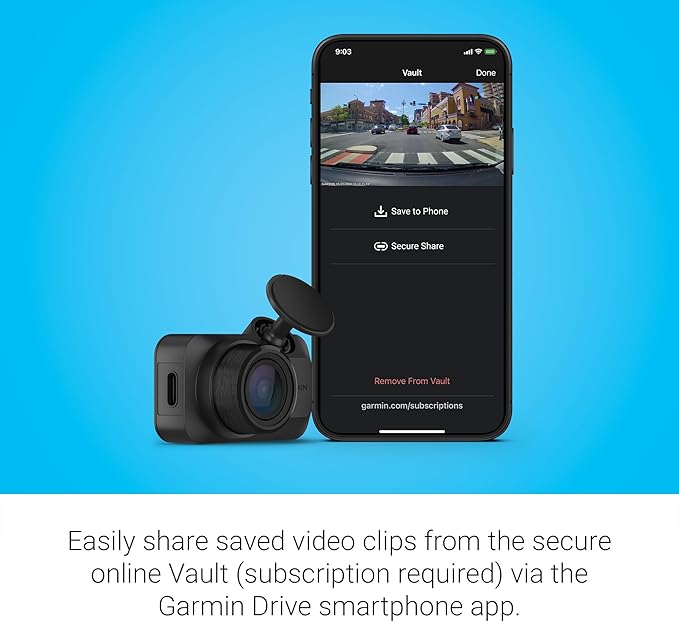 Garmin Dash Cam™ Mini 3, Ultracompact 1080p HD Dash Cam with a 140-degree Field of View, Built in Clarity™ Polarizer, Voice Controlled, Automatic Recording (Renewed)