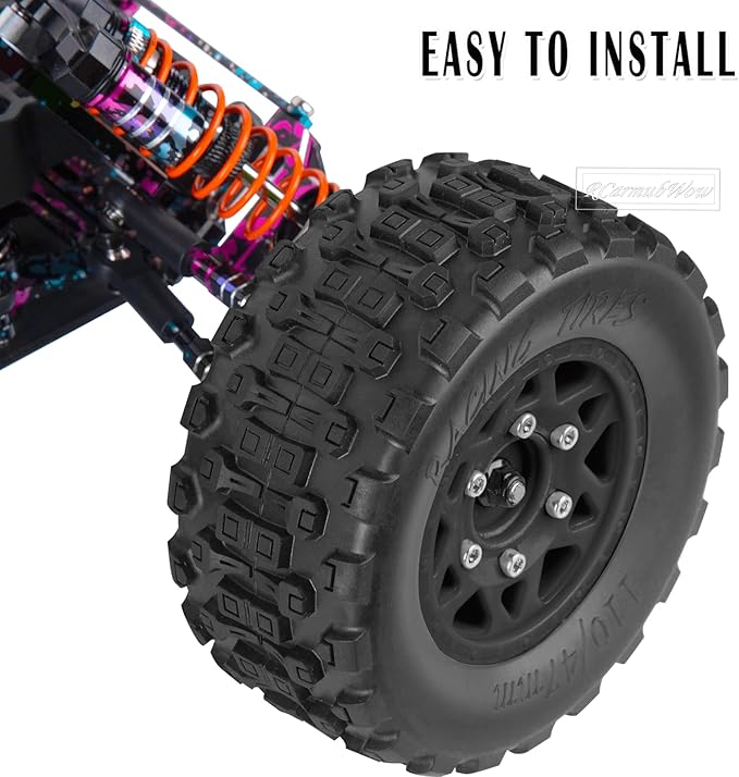 RC Truck Tires RC Wheels and Tires,12mm/14mm/17mm Hex RC Tires for 1/10 Slash 4×4 2WD,Arrm a Senton,Axia1 Red cat Rc 4wd,Off-Road Tire w/RC Wheels Hex,Black