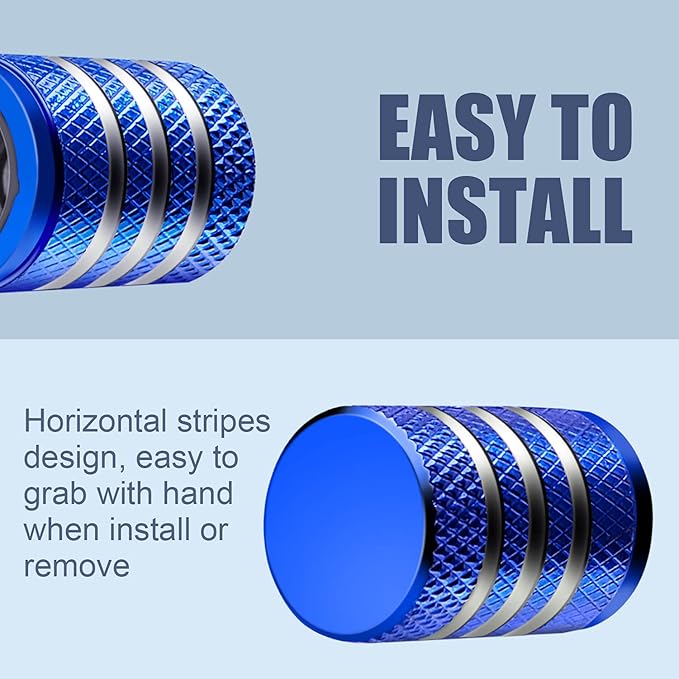 Tire Valve Stem Cap Cover - (5 Pack) Tire Air Caps Metal with Plastic Liner Corrosion Resistant Leak-Proof for Car Truck Motorcycle SUV and Bike Blue