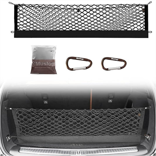 Muslogy Truck Bed Cargo Net Trunk Netting Compatible with 2022-2025 2026 Jeep Grand Cherokee (2-Row) Accessories, Pickup Cargo Organizer SUV Sedan Storage Net w/Heavy Duty Carabiners