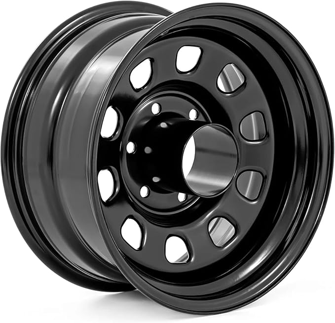 Rough Country Black Steel Wheel - 16x8, 5x5.5 Bolt Pattern, -12mm Offset, 4.25 Centerbore, 4.5" Backspacing, Heavy-Duty D-Window Off-Road Rim for Trucks & Jeeps
