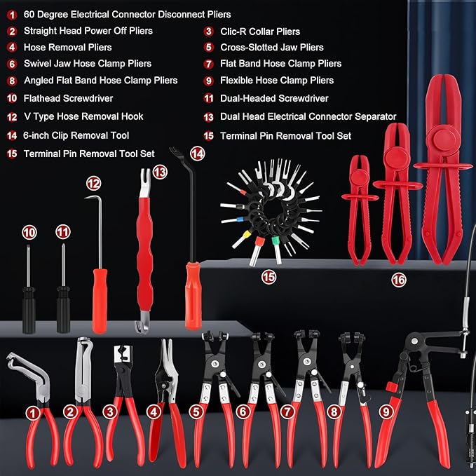 Hose Clamp Pliers Set, 38 Pcs Hose Clamp Kit with Electrical Connector Disconnect Pliers & Terminal Pin Removal Tool, Automotive Radiator Coolant System Repair Tool Set for Car Mechanic DIYer