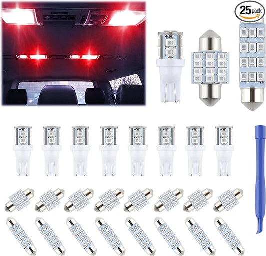iFunyLED 24 Pieces Dome Light LED Car Interior Bulb Kit Set 194 T10 DE3175 578 31mm 42mm Bulbs Interior Replacement Lights for Car Map License Plate Door Side Marker Cornering Trunk Light - Red