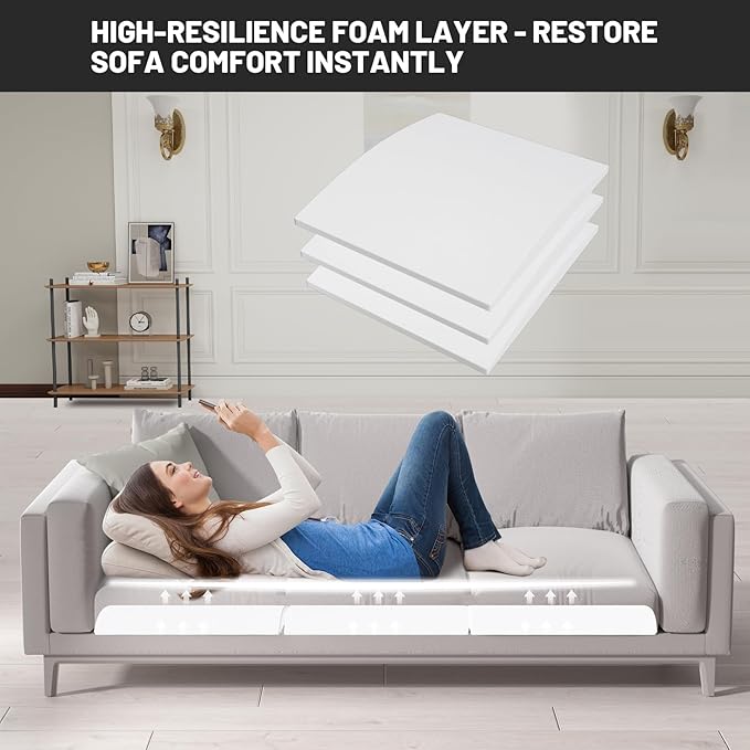 Couch Cushion Support for Sagging Seat, 20"x20"x2" 40D High Density Curved Foam Sofa Cushion Support, Under-Cushion Sag Repair,White Set of 3