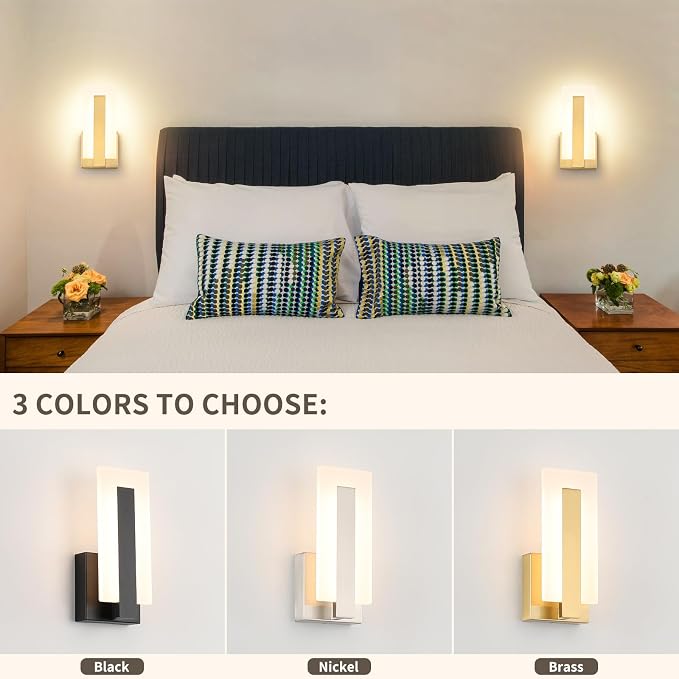 Joosenhouse Modern LED Wall Sconce Set of 2, Brass Warm White Light Wall Sconce 3000K, Hardwired Up and Down Wall Mount Light for Hallway, Bedroom, Study, Living Room Indoor Wall Light