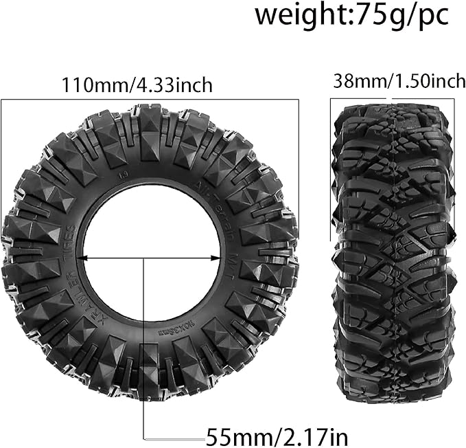 STMU 1.9 RC Crawler Tires 4.33 Inch OD Foam Inserts for Traxxas TRX4 Axial SCX10 SCX10 II III RBX10 Redcat Gen 8 (1.9)