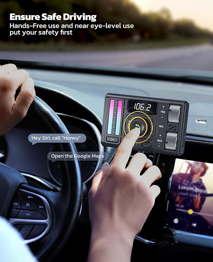 Nulaxy Bluetooth 5.3 Car Adapter with Air Vent Installation & DSP Noise Cancellation, QC3.0 & Type-C PD Car Charger Wireless FM Radio Transmitter Supports Bass & Treble Boost