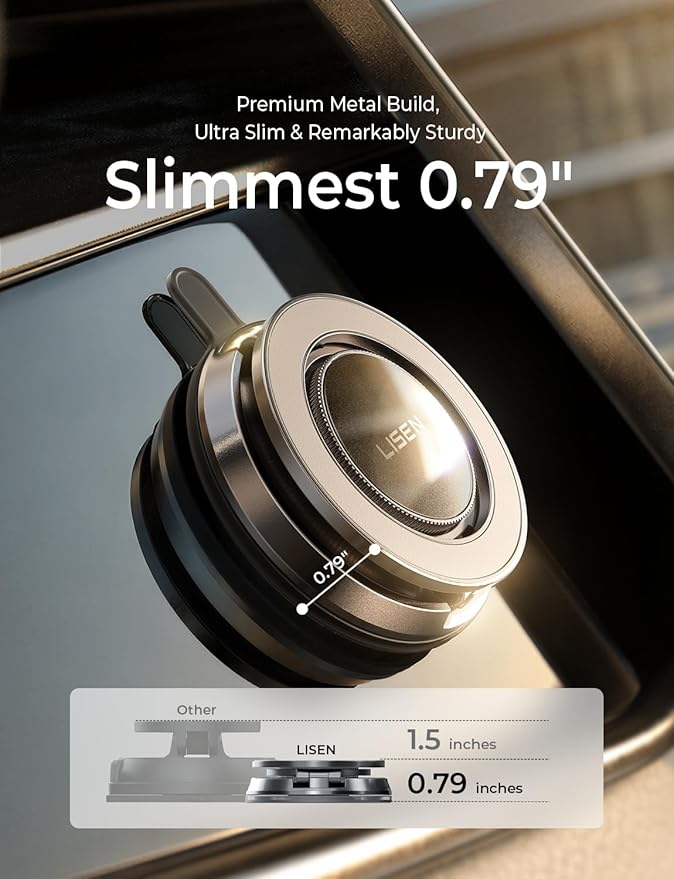 LISEN Suction Phone Mount for Vacuum, 360 Adjustable Vacuum Magnetic Phone Holder for Car [All Metal & Nano Gel Super Strong Suction] for Magsafe Car Mount for iPhone 17 Pro Max 16 15 14 13 12