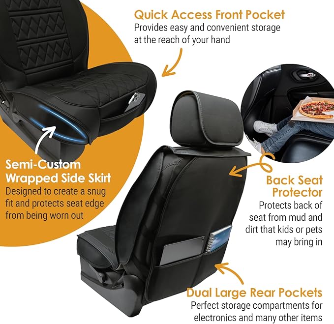 LPI Truck Heavy Duty Premium Truck Seat Covers for Front Seats, For Full-Size Truck SUV, Padded Seat Cover with Bottom Wrap-around, Front Seat Protector; Front & Rear Storage Pockets, Waterproof, 2 pc