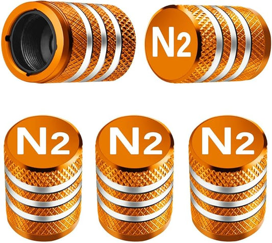 Tire Valve Stem Caps Cover - (5 Pack) Tire Air Cap N2 Nitrogen Metal with Plastic Liner Corrosion Resistant Leak-Proof for Car Truck Motorcycle Bike Orange