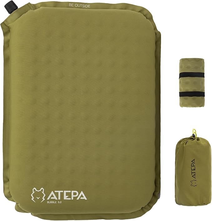 ATEPA Inflatable Seat Cushion, Compact Self-Inflating Seat Cushion for Stadium Airplane Air Travel Bleacher Camping, Blow Up Foam Seat Pad for Outdoor Sports Events Backpacking Hiking Sitting