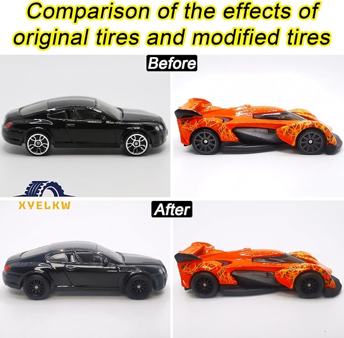 1/64 Wheels and Tires Set, 10-Pack 1 64 Scale Wheels with 10 for 1/64 Diecast Cars Upgraded and Modified Rubber Tires(Diameter 0.43in/11mm) (Black)