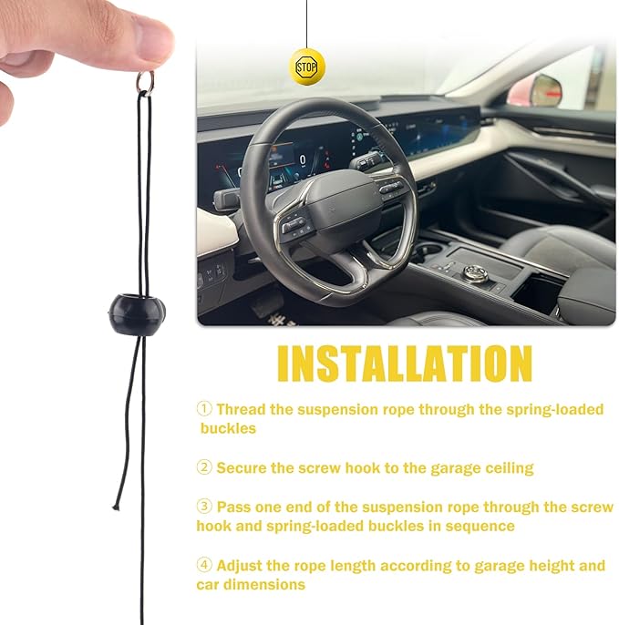 2PCS Garage Tennis Ball Parking Aid,Anti-Collision Hanging Garage Parking Aids for Cars with 13ft Rope,Universal Garages Parkings Stops Ball Garages Accessories for Car (Yellow/2PCS)