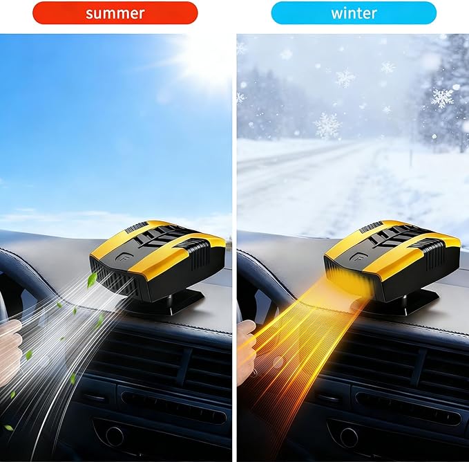2026 Portable Car Heaters for Vehicle, Car Heater That Plugs Into Cigarette Lighte, Portable Heater for Car, 2 in 1 Fast Heating & Cooling 360° Rotatable Car Defroster Windshield Heater Yellow