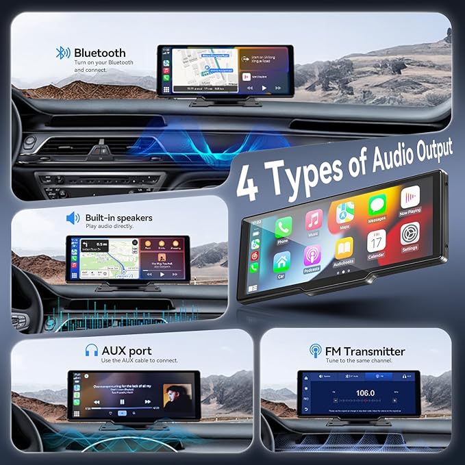 Portable Carplay Screen for Car, 10" Wireless Carplay Car Stereo & Android Auto, OTA Updates, Car Play Touchscreen with 1080P Backup Camera,GPS Navigation,Voice Control,5.0 Bluetooth (10inch)