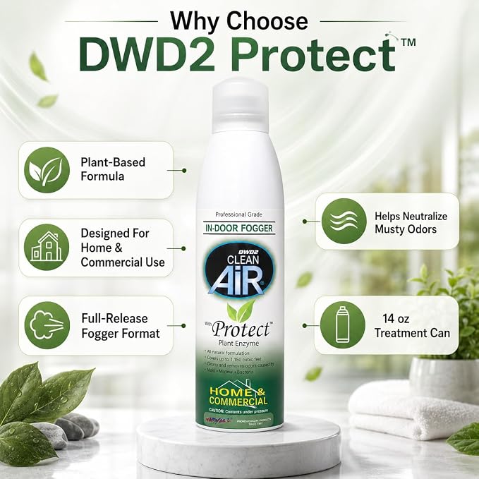 DWD2 Protect™ Home & Commercial Mold-Treatment Plant-Based Mold-Odor Remover Fogger Treatment - eco-friendly solution for a safer and healthier living and working space. (14 oz)
