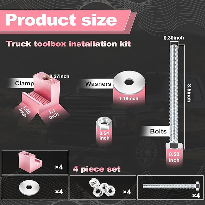 Upgraded Truck Tool Box Mounting Kit Comes with Fastening Nuts - Aluminum Pickup Truck Bed Toolbox Mounting Kit - Universal Truck Tool Box Tie Downs Accessories - J-Hooks Crossover Fixed Kit - Pink