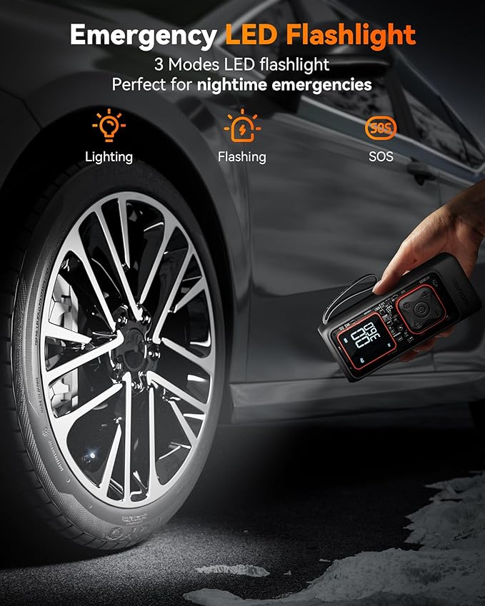 WOLFBOX Cordless Tire Inflator Portable Air Compressor, 150PSI Air Pump for Car Tires, Motorcycle, Bicycle & Ball, with Smart Digital Pressure Gauge, Auto Shut-Off & LED Flashlight