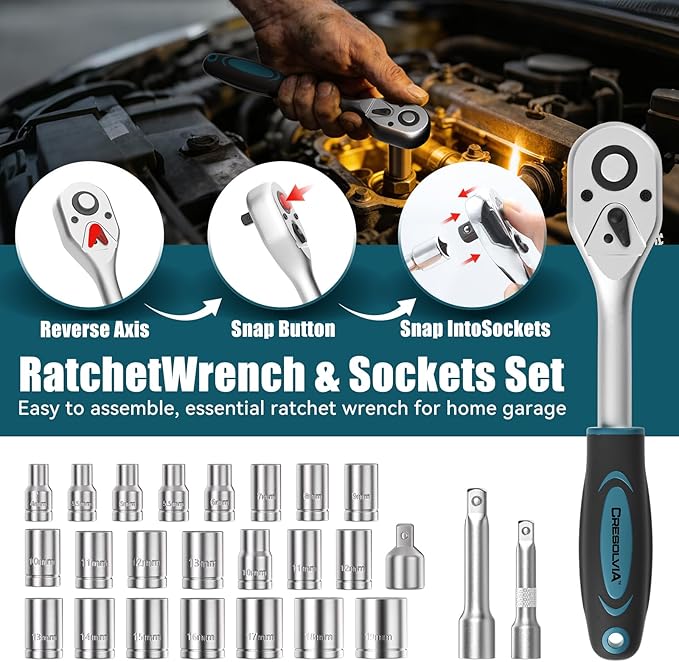 Home Tool Kit 199 Piece Basic Household Auto Repair Tool Set Car Toolbox General Hand Tool Kit for Home Men Women DIY with Plastic Toolbox (Blue and black)