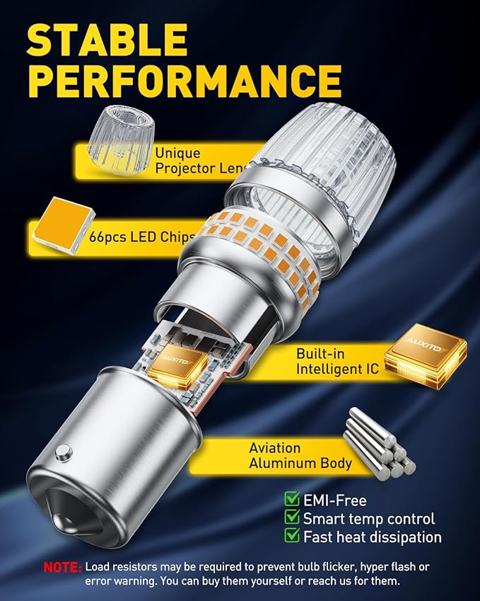 AUXITO Latest 1156 LED Bulbs Amber Yellow Turn Signal Lights, 700% Brighter 7506 BA15S P21W 1141 1003 Bulbs with Projector for Backup Parking Tail Brake Signal Marker Daytime Running Light, Pack of 2