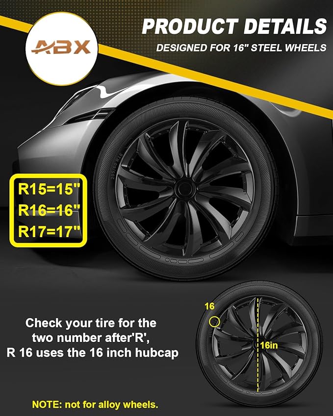 ABX Hubcaps,16 inch hubcaps Set of 4, Wheel Rim Cover ABS Material, Snap On Car Truck SUV Replacement, for Toyota Camry Nissan Mazda etc