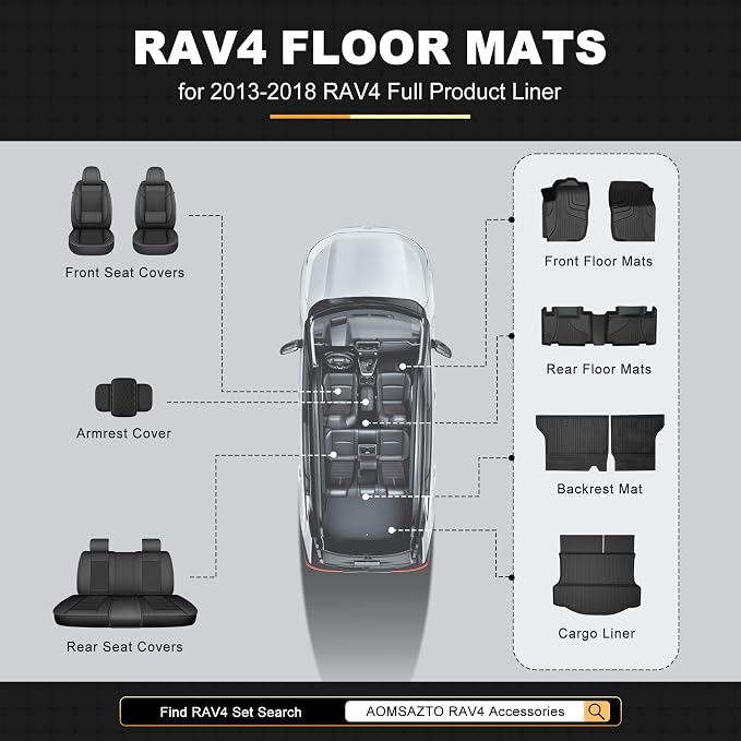 AOMSAZTO Floor Mats for Toyota RAV4 2013-2018 (Not for Hybrid) Full Set All Weather TPE Custom Fit Floor Mats for Toyota RAV4 1st & 2nd Row Car Mats Trunk Frunk Mat