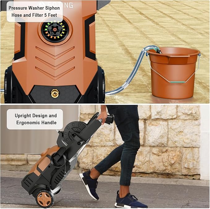2026Upgraded Pressure Washer 5000PSI with Adjustable Touch Screen 8 Level, 34" Tall, 4 Quick Connect Nozzles,Inlet Hose&Filter&500mlFoam Cannon for Cars/Fences/Driveways/Home Cleaning,Red