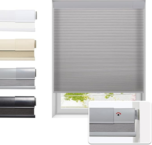 Tonature No Drill Cellular Shades for Indoor Windows, Thermal Insulating & Noise Reducing Honeycomb Blinds, Cordless Free Stop Blinds Light Filtering, Grey,45 1/2" W x 64" H