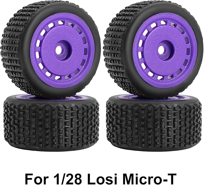 Pre-Mounted Pin Buggy Tires and Wheels Rims Hub Tires Set for 1/24 Losi Micro-B 1/28 Losi Micro-T Wltoys 244016 Upgrade Part (Purple Micro-T)