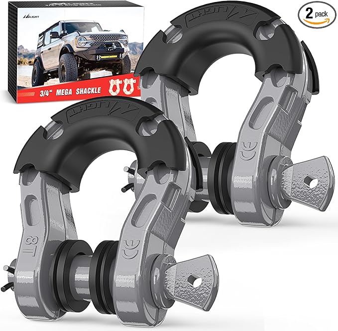 Nilight Heavy Duty Mega D-Ring Shackles(2 Pack) w/ 7/8″ Screw Pin & isolators, 68,000 lb Break Strength(17,000 lb WLL), Forged Steel Off-Road Recovery Shackles for Tow Strap & Winch Gear, Silver Gray