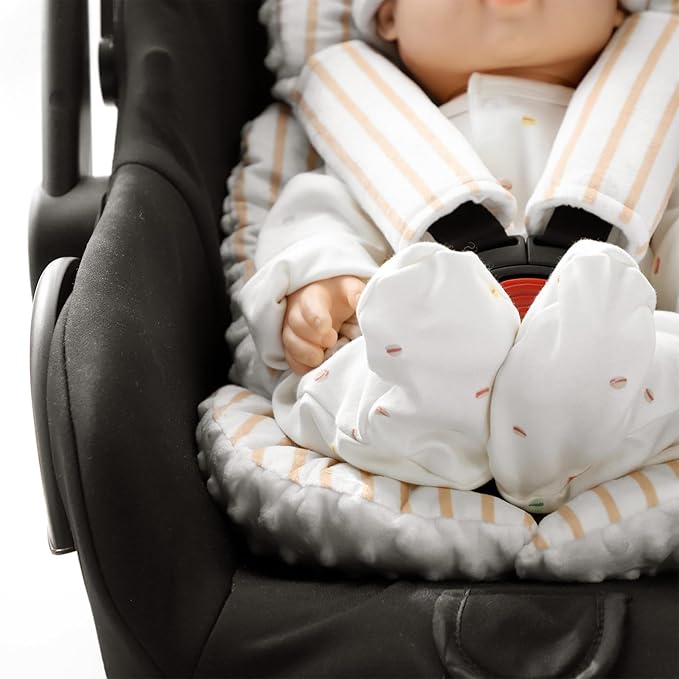 Infant Car Seat Insert, Car Seat Head Support Baby Girls Boys, Soft & Reversible Newborn Carseat Insert Cushion with 2 Strap Covers, for Stroller, Swing, Bouncer (Brown Line)
