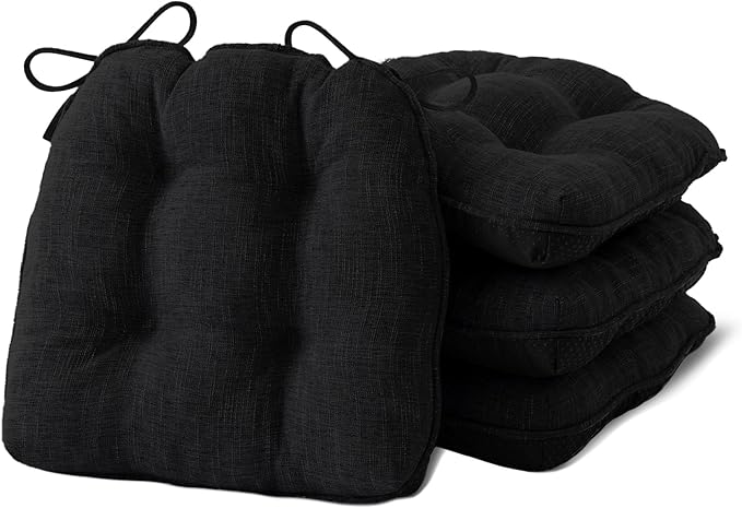 IPYNBAP Chair Cushions for Dining Chairs Set of 4, Kitchen Chair Cushions, Chair Pads with Ties and Non Slip Backing, Tufted Memory Foam Seat Cushion 4 Pack, 18" x 18" x 4", Black