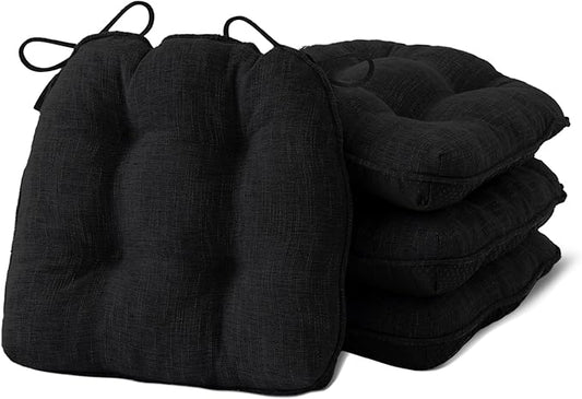 IPYNBAP Chair Cushions for Dining Chairs Set of 4, Kitchen Chair Cushions, Chair Pads with Ties and Non Slip Backing, Tufted Memory Foam Seat Cushion 4 Pack, 18" x 18" x 4", Black