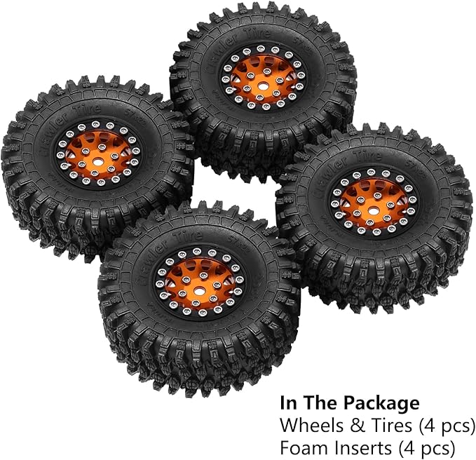 INJORA 1.0 Beadlock Wheel S5 Super Soft Sticky Crawler Tires for TRX4M Axial AX24 SCX24 FCX24 Enduro24 Upgrade, 57 * 22mm(Gold)