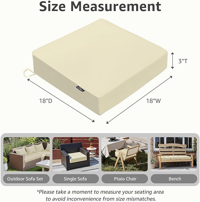 PatioGlow Outdoor Chair Cushions 18 x 18 x 3 Inch, Waterproof & Fade Resistant Patio Seat Cushion for Furniture with Handle and Ties, Thick Seating Pads for Outside Sofa Couch Set of 2, Yellow
