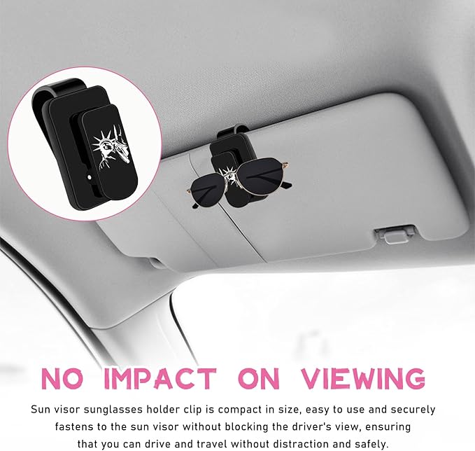 Ohleats Sunglasses Holder for Car Sun Visor, Statue of Liberty Metal Auto Eyeglass Hanger Clip, Multi-Function Ticket Card Clip Eyeglasses Mount, Car Accessories for Men Women (Black)